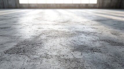 Poster - Industrial concrete floor in spacious empty room with natural light illuminating textured cement surface and wide open space.