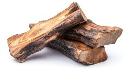 Aufkleber - Chopped logs stacked together showcasing unique wood grain patterns isolated on a white background for decorative or crafting uses.