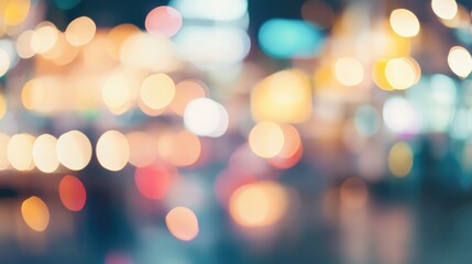 Poster - Blurred abstract background of a grocery store illuminated with bokeh lights creating a vibrant and dynamic shopping atmosphere