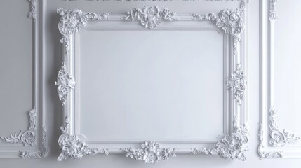 Poster - Elegant vintage white frame on wall with intricate detailing providing a stylish backdrop for artwork or photographs in interior design