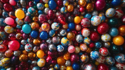 Poster - Colorful collection of decorative balls in various sizes and patterns creating a vibrant festive background for celebrations and events