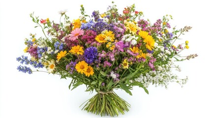 Aufkleber - Vibrant bouquet of assorted wildflowers elegantly arranged against a clean white background showcasing nature's beauty and color diversity