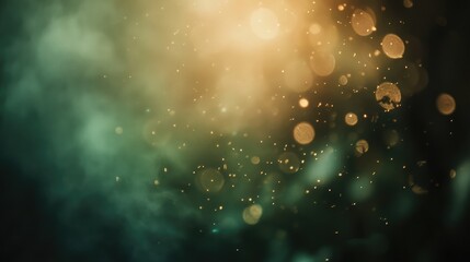 Wall Mural - Vintage bokeh light background with golden and green hues creating a dreamy and atmospheric effect for design projects and presentations