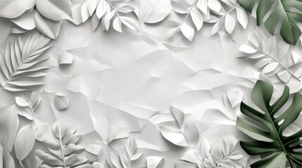 Poster - White geometric leaves 3d tiles texture Background banner panorama