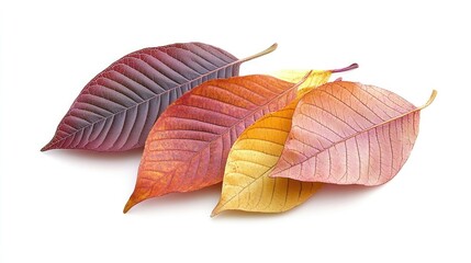 Poster - Vibrant autumn leaves in rich hues of red, orange, and yellow isolated on a clean white background for seasonal themes and dÃ©cor.