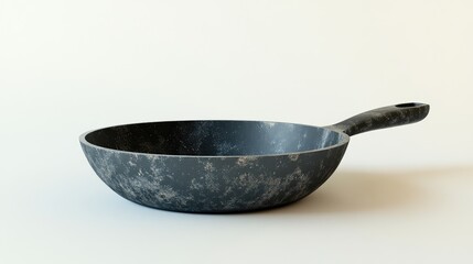 Poster - Vintage black frying pan with curved handle displayed on a clean white background for kitchenware and cooking theme imagery
