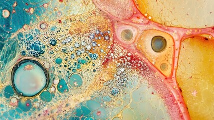 Poster - Microscopic view of colorful abstract biological structures showcasing intricate patterns and textures for scientific and educational purposes