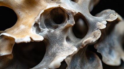 Poster - Intricate Macro Details of Bone Structure Against a Black Background Highlighting Natural Texture and Form