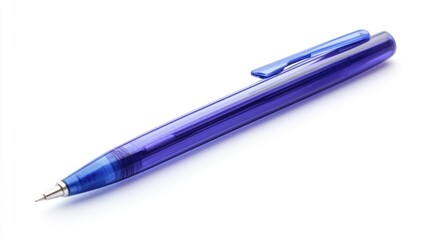 Aufkleber - Blue ballpoint pen lying on a clean white background showcasing its design and color for office and stationery themed visuals