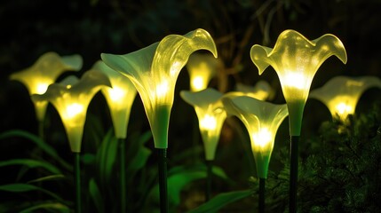 Poster - Illuminated calla lily garden lights creating a magical ambiance in the dark night setting