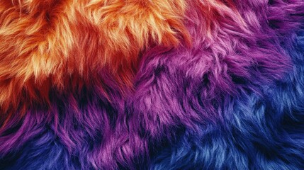 Poster - Vibrant abstract background featuring colorful shaggy fur texture in orange, purple, and blue hues ideal for textile design or home decor.