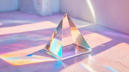 Poster - Clear glass prism casting colorful light reflections in a modern interior setting creating a vibrant atmosphere of experimentation.