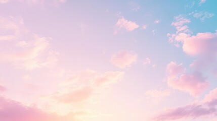 Poster - Twilight sky with pastel hues during golden hour featuring soft clouds ideal for vintage wallpaper or serene backdrop design