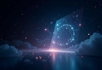 Wall Mural - abstract cosmic artwork depicting interconnected nodes and constellations in a dark, starry space.