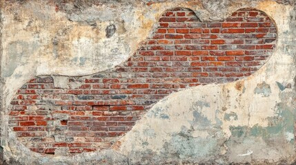 Poster - Weathered red brick wall with exposed bricks and distressed plaster for unique design projects and backgrounds