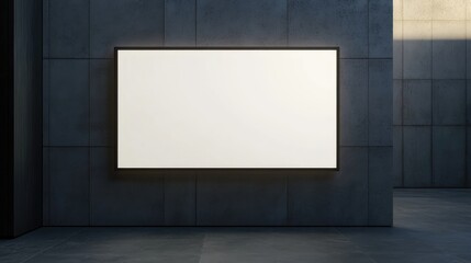 Poster - Modern minimalist thin frame monitor mockup with blank screen displayed in an industrial style setting on a textured wall