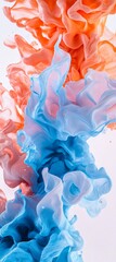 Poster - Orange and blue ink mixing in water, creating abstract shapes and patterns with vibrant colors, perfect for backgrounds and artistic projects