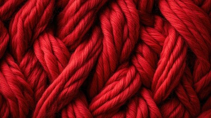Poster - Rich red wool yarn texture showcasing intricate weaving patterns for textile and fashion design applications. High-quality fabric background.