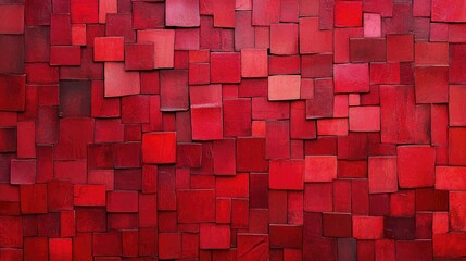 Poster - Red textured wall with various shades of red tiles creating a vibrant and artistic background for design and creative projects.