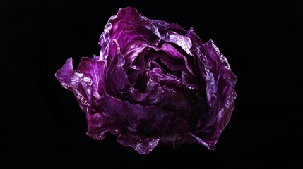 Poster - Vibrant Red Cabbage on Black Background Captured in Studio Lighting with Striking Details and Texture