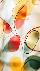 Poster - Intertwined translucent shapes in vibrant hues of red, yellow, and green create a mesmerizing abstract composition, with delicate lines adding depth and a sense of ethereal beauty