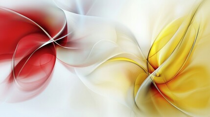 Poster - Abstract digital art featuring flowing red and gold waves against a crisp white background, creating a visually striking and elegant composition that captivates the viewer's imagination