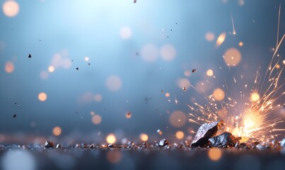 Canvas Print - Spark and debris in a dynamic, illuminated scene.