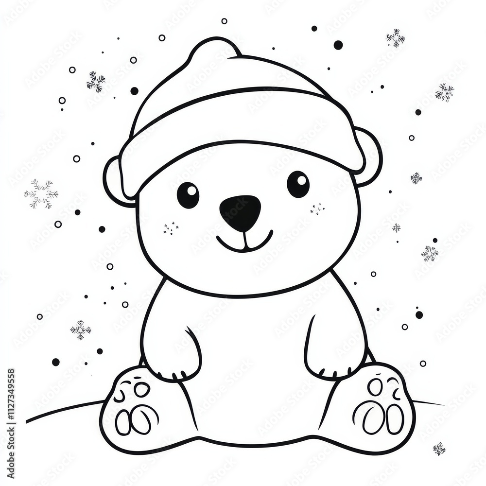 Adorable Polar Bear Coloring Page: A delightful illustration of a cute ...