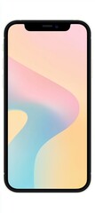Poster - Modern smartphone with sleek design showcasing a vibrant and colorful pastel abstract wallpaper, blending soft hues of pink, blue, and yellow, creating a visually appealing and trendy aesthetic