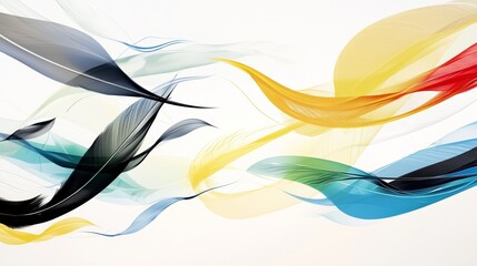 Poster - Abstract colorful feathers are floating on a white background, creating a vibrant and dynamic composition that evokes a sense of lightness, movement, and freedom