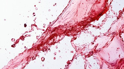 Poster - Dynamic splash of red wine against a clean white background showcasing vibrant color and movement in liquid photography