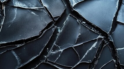Poster - Cracked black surface background with intricate patterns showcasing texture and depth suitable for design and creative projects.