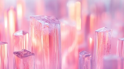 Poster - Macro close up of beautiful natural ice crystals with soft pink hues and intricate details creating a stunning abstract background