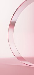 Poster - Minimalist abstract background showing a pink transparent glass ribbon creating a circle on a pink background, perfect for cosmetics or beauty products