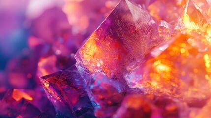 Poster - macro shot of vibrant colorful ice crystals showcasing intricate textures and luminous details in na
