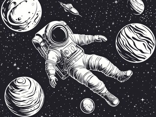 astronaut's cosmic drift: an astronaut gracefully floats in the vast expanse of space, surrounded by