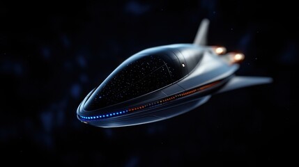 Wall Mural - A futuristic space ship is flying through the dark sky