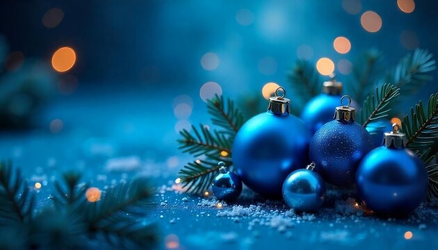  A royal blue Christmas template with a festive frame of royal blue ornaments and garland, concept christmas, banner, poster, wallpaper, header, template, created with generative ai