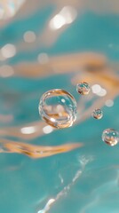 Poster - Floating soap bubbles dance on turquoise water, creating a serene and refreshing atmosphere filled with beautiful reflections and gentle highlights, evoking a sense of calm and purity