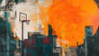 © Pavithiran - Abstract Cityscape with Basketball Hoop and Giant Orange Circle