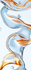 Poster - Abstract background featuring elegant, flowing golden and blue liquid waves swirling and mixing seamlessly, enhanced by small bubbles for a dynamic visual effect