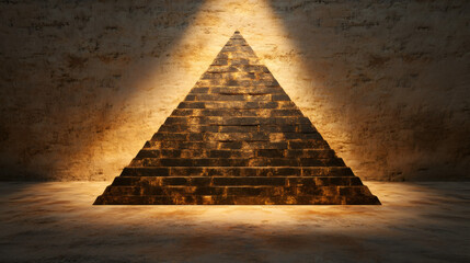 Poster - Majestic pyramid stands in a dimly lit room, bathed in a warm, inviting light, evoking a sense of mystery and ancient wonder