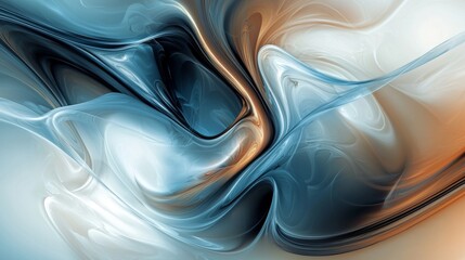 Poster - Flowing abstract swirls in vibrant blue and orange create dynamic shapes reminiscent of liquid or smoke, conveying a captivating sense of movement and energetic expression