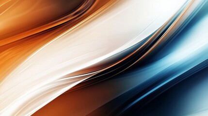 Poster - Smooth, curved lines in shades of orange, white, and blue intertwine, creating a dynamic and visually appealing abstract composition with a sense of movement and energy