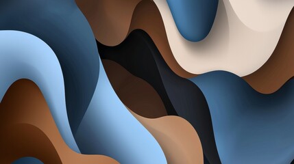 Poster - Smooth, undulating shapes in shades of blue, brown, and black create a dynamic and visually appealing abstract background, perfect for modern design projects