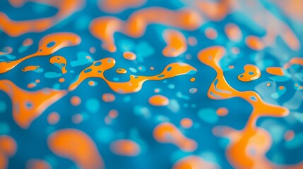 Poster - Orange and blue fluid art creates abstract shapes and patterns, forming a visually appealing design with a glossy finish, suitable for backgrounds and artistic projects