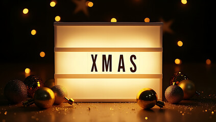 Aufkleber - Xmas celebration concepts feature a lightbox with golden ornaments and text on a dark background for a festive feel._00002_