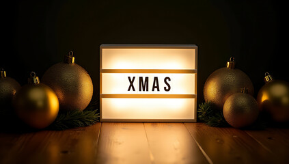 Aufkleber - Xmas celebration concepts feature a lightbox with golden ornaments and text on a dark background for a festive feel._00001_