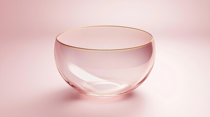 Poster - Pink glass bowl with golden rim standing on pink background representing minimalist design and offering copy space for culinary or beauty products