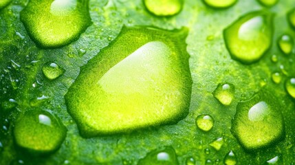 Poster - Sparkling water droplets glisten on a vibrant green leaf, showcasing the beauty of nature's delicate textures and the refreshing essence of moisture